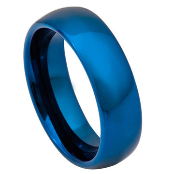 6mm Domed Blue IP Plated Tungsten Ring – Shiny Finish