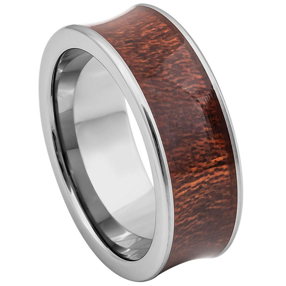 8mm Tungsten Concave Ring with Natural Rosewood Inlay