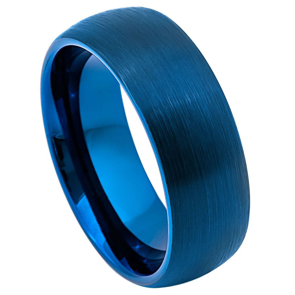 Tungsten Domed Blue IP Plated Brushed Finish Ring – 8mm