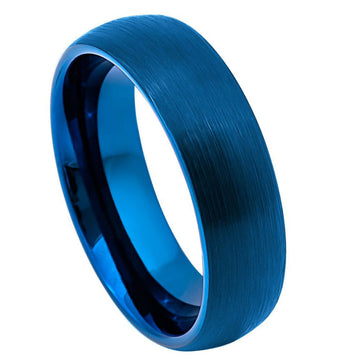 6mm Domed Tungsten Ring with Blue IP Plated Brushed Finish