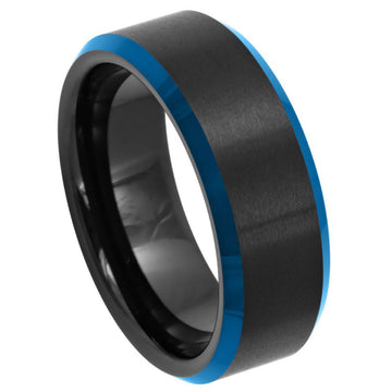 Black IP Tungsten Ring with Blue IP Beveled Edge, 8mm