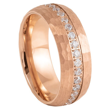 Rose Gold IP Plated Prong-Set Round-Cut White CZ Eternity Ring, 8mm