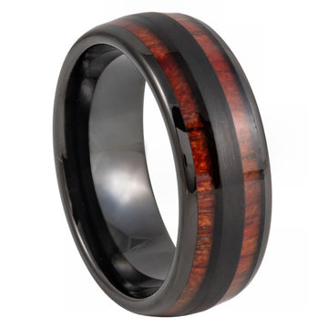 8mm Tungsten Ring with Black IP Finish and Koa Wood Inlay