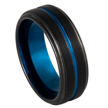 8mm Black IP Step Edge Ring with Blue Grooved Center