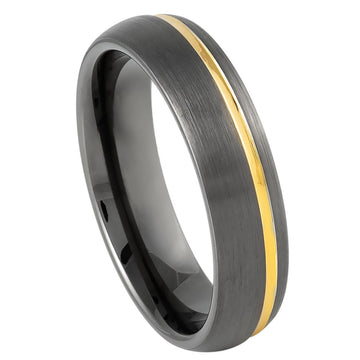 6mm Gun Metal IP Plated Brushed Domed Ring with Off-Center Yellow IP Strip