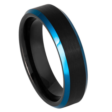 Black IP Tungsten Ring with Blue IP Beveled Edge - 6mm