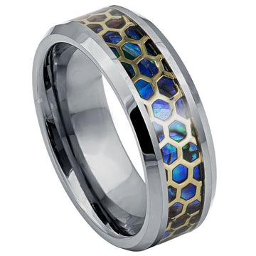8mm Honeycomb Cut-Out Abalone Inlay Beveled Edge Ring