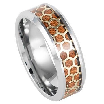 8mm Honeycomb Cut-Out Ring with Rosewood Inlay and Beveled Edge
