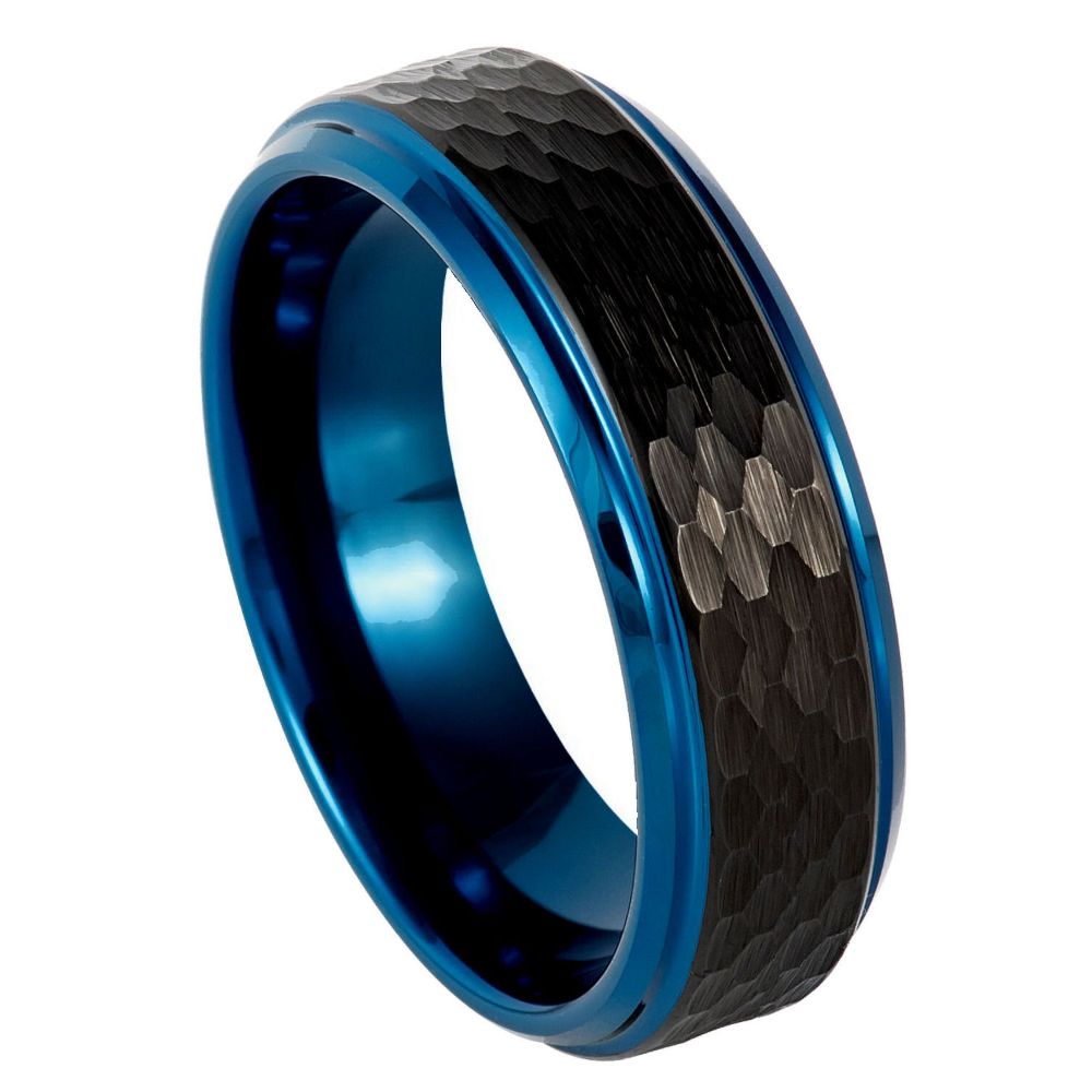 Black IP Hammered Center with Blue IP Stepped Edge Ring – 6mm