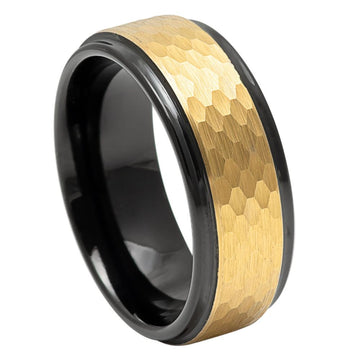 8mm Yellow IP Hammered Center with Black IP Stepped Edge Ring