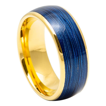 Domed Yellow IP Plated Ring with Rolled Blue Wire Inlay – 8mm
