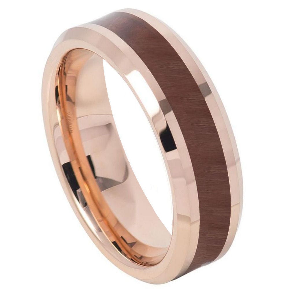 6mm Tungsten Ring with Rose Gold IP Plating and Koa Wood Inlay