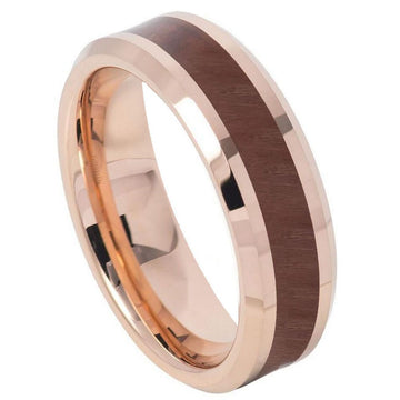 6mm Tungsten Ring with Rose Gold IP Plating and Koa Wood Inlay