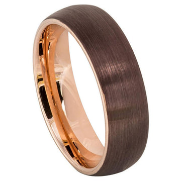 6mm Tungsten Semi-Domed Brushed Brown IP and Rose Gold IP Plated Ring
