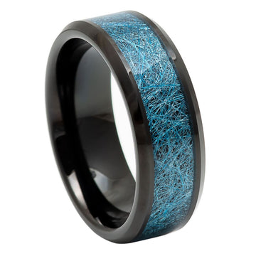 Black IP Plated Blue Silk Thread Inlay Ring - 8mm