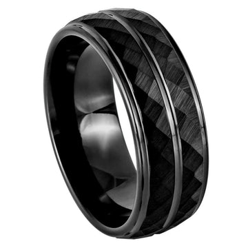 8mm Black IP Diamond-Faceted Ring with Center Groove