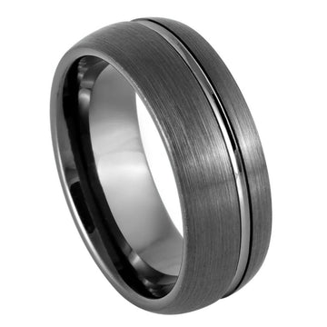 Gun Metal IP Plated Domed Brushed Off-Center Groove Ring – 8mm