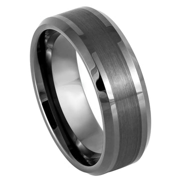 8mm Gun Metal IP Plated Brushed Center Beveled Edge Ring