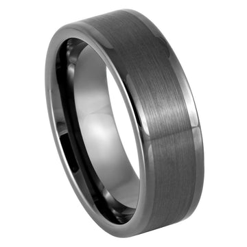 Gun Metal IP Pipe Cut Brushed Center High Polish Flat Edge Ring – 8mm