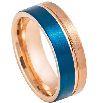 Two-Tone Rose & Blue IP Plated Split Pipe-Cut Ring – 8mm