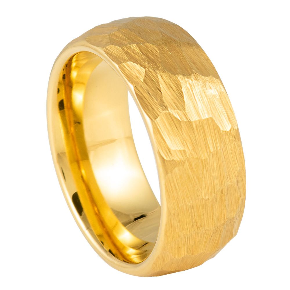 Domed Hammered Yellow Gold IP Ring – 8mm