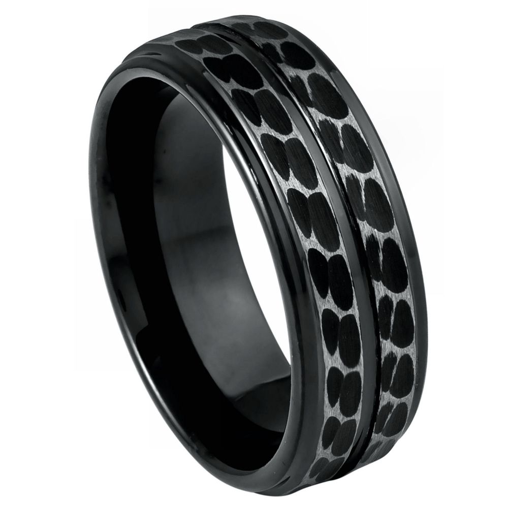 8mm Black IP Plated Leopard Spots Ring