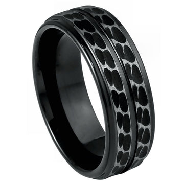 8mm Black IP Plated Leopard Spots Ring