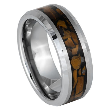 Beveled Edge Tiger Eye Chip Inlay Ring - 8mm