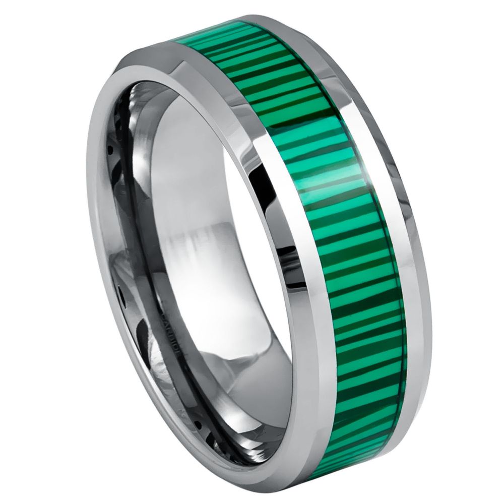8mm Beveled Edge Statement Ring with Faux Malachite Inlay