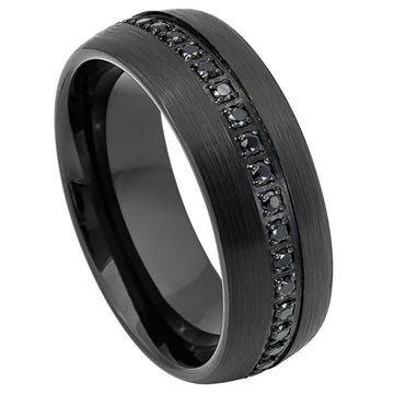 8mm Domed Black IP Plated Eternity Ring with Black CZ