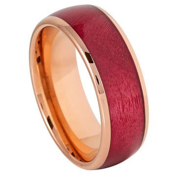 Rose Gold IP Plated Dyed Salmon Stain Solidified Wood Ring – 8mm