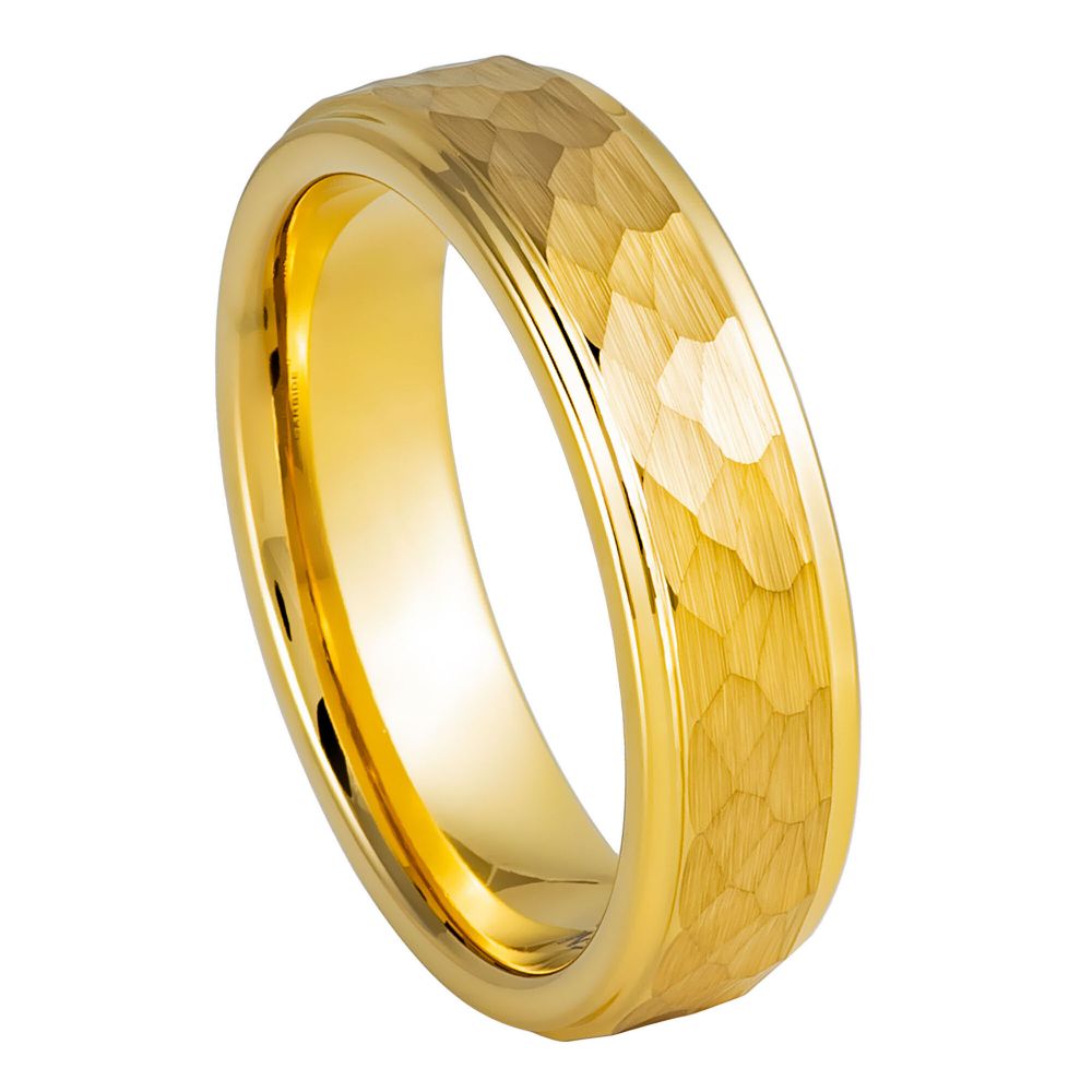 6mm Yellow IP Plated Hammered Ring with Stepped Edge