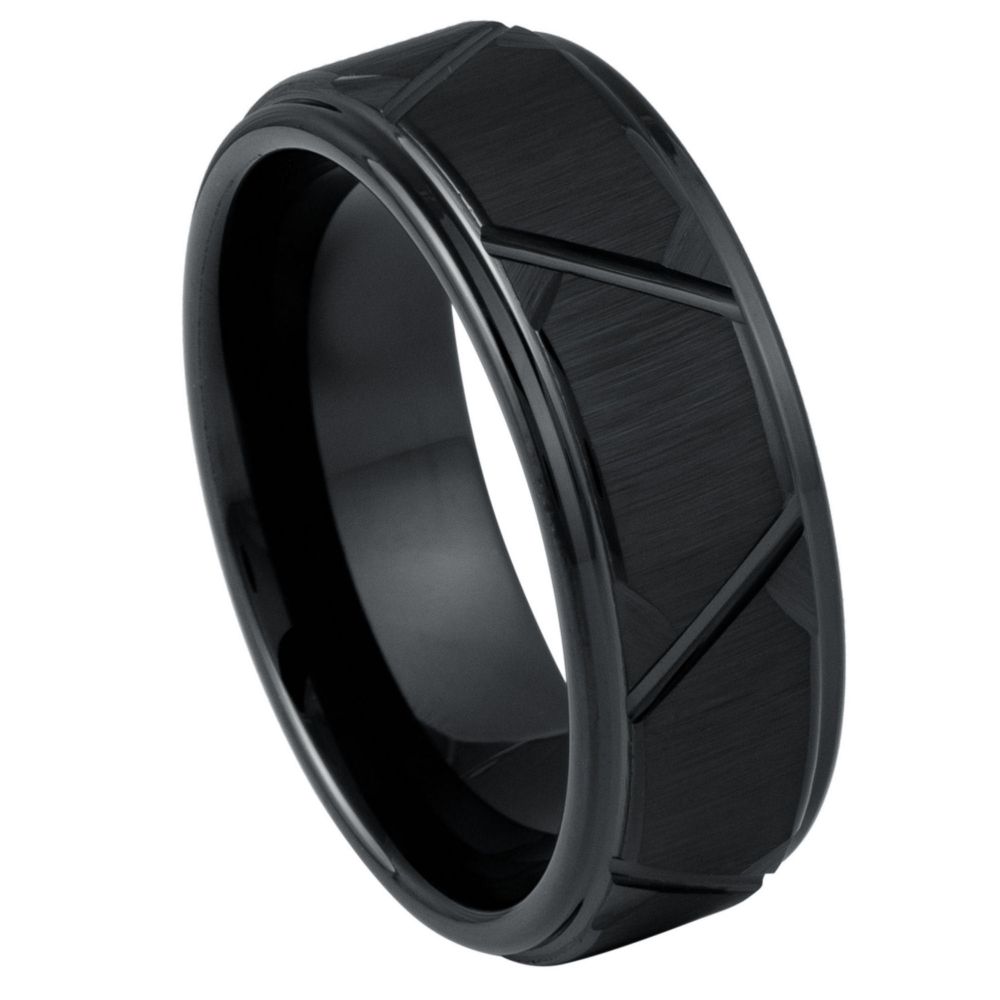 Black IP Plated Trapezoids Design Ring – 8mm