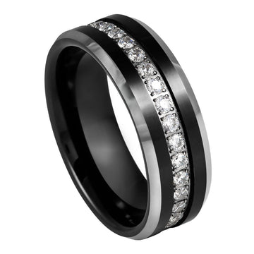 Black IP Plated White CZ Eternity Beveled Edge Ring – 8mm