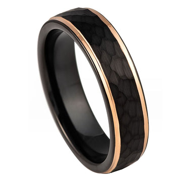 Black & Rose Gold IP Plated Hammered Center Ring – 6mm