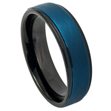 Blue Tone IP Plated Ice Finish Stepped Edge Ring – 6mm