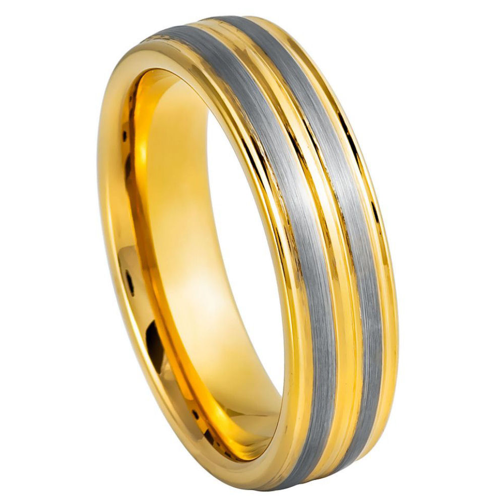 Yellow IP Plated Pinstripe & Gun Metal Ring – 6mm
