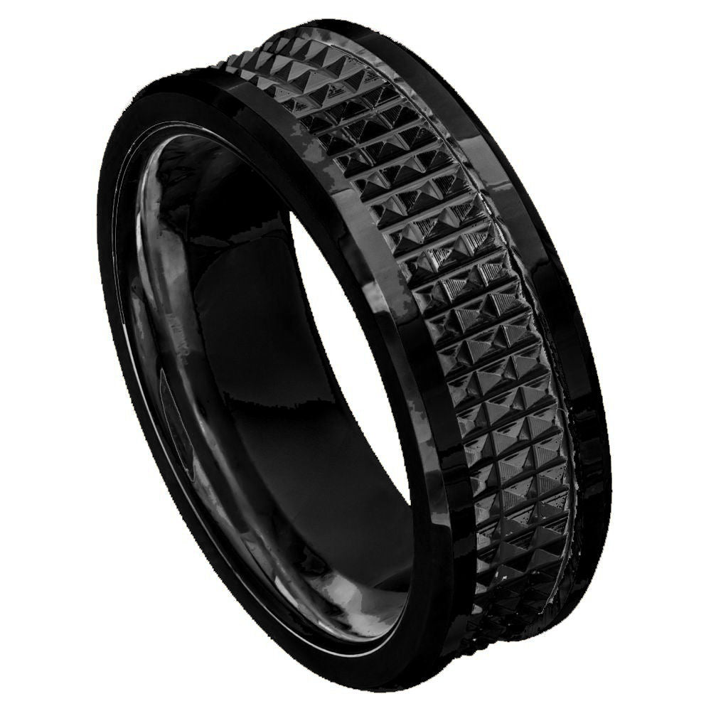 Black IP Plated Jagged Center 8mm Ring