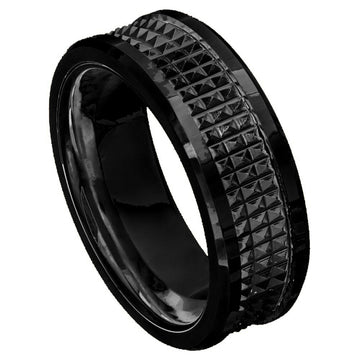 Black IP Plated Jagged Center 8mm Ring
