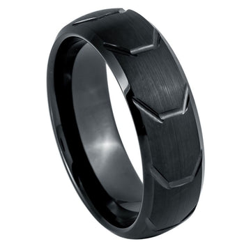 Black IP Plated Tire Thread Ring with Beveled Edge – 8mm
