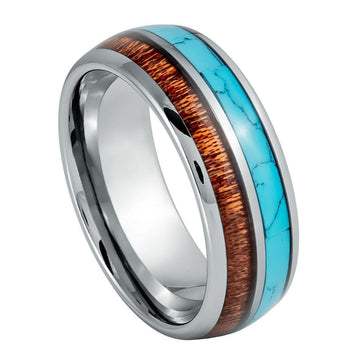 8mm Dome Ring with Turquoise and Koa Wood Inlay