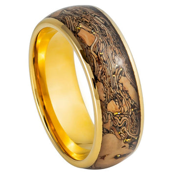 8mm Dome Yellow Gold IP Plated Cork & Gold Glitter Inlay Ring