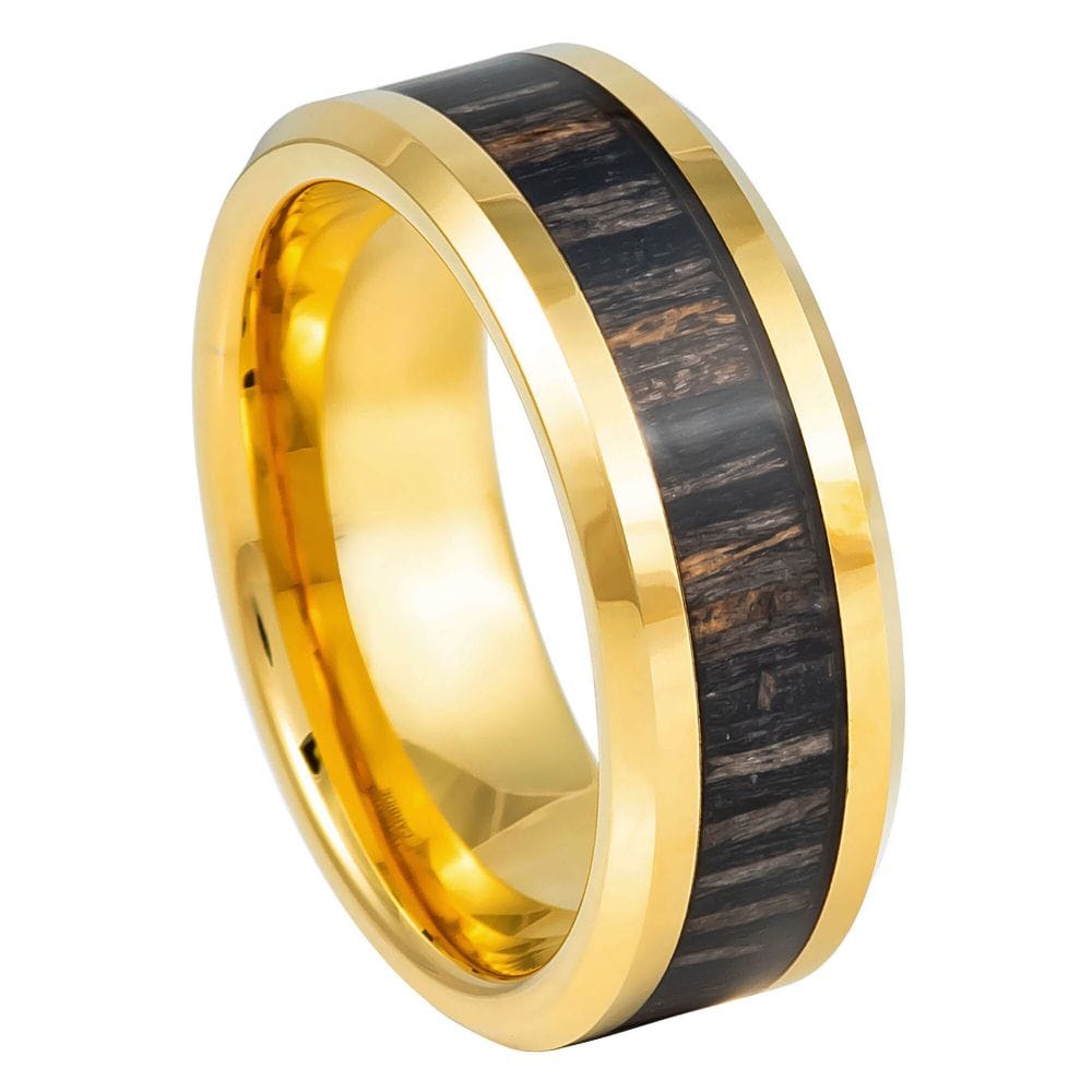 8mm Yellow IP Plated Zebra Wood Inlay Ring