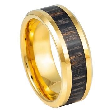 8mm Yellow IP Plated Zebra Wood Inlay Ring