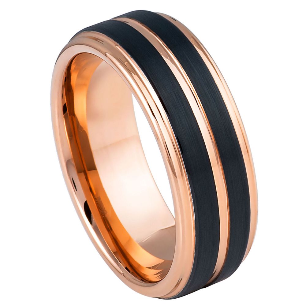 Rose Gold & Gun Metal IP Plated Pinstripe Ring - 8mm