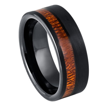 8mm Black IP Plated Koa Wood Inlay Ring