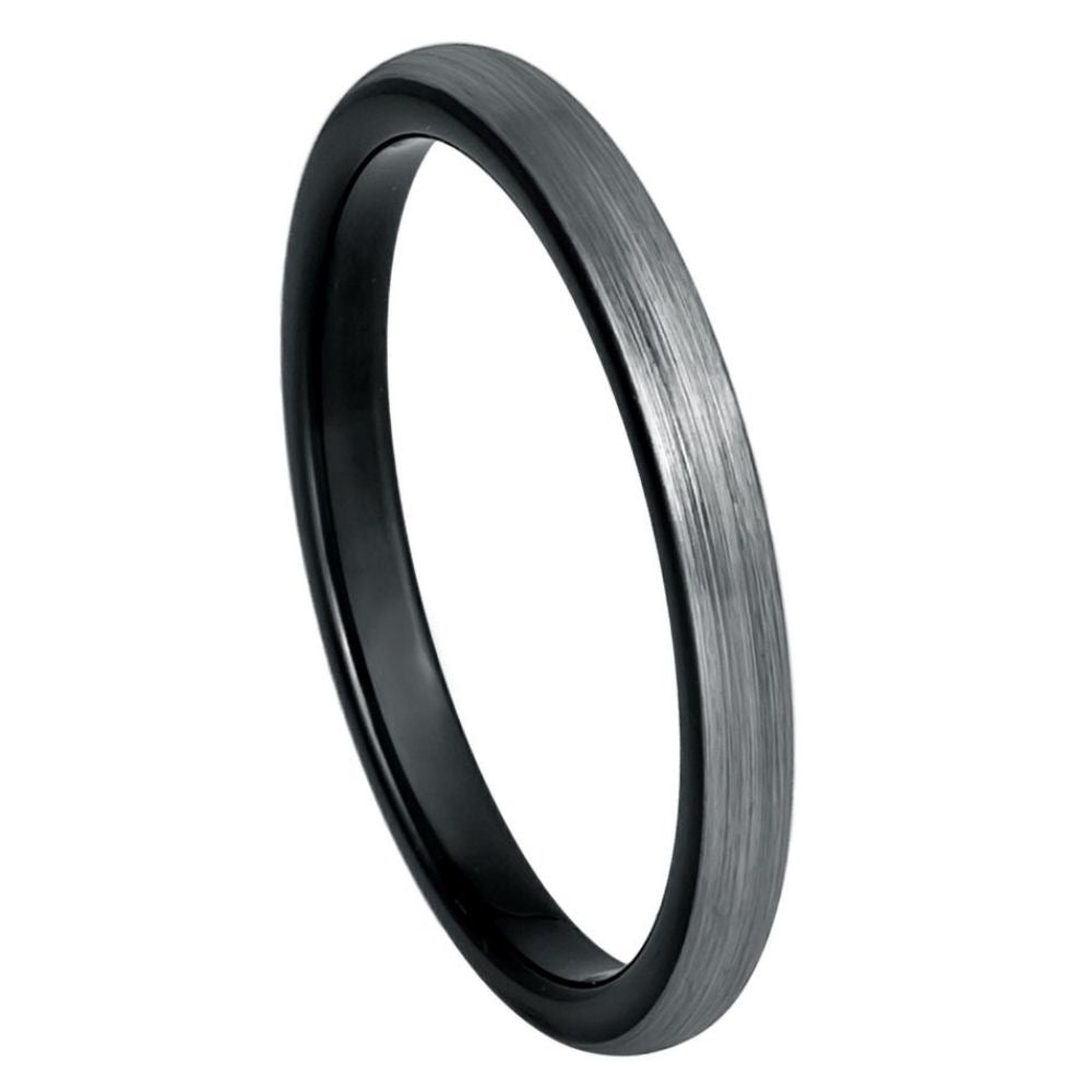 Black & Gun Metal IP Plated Domed Brushed 2mm Ring