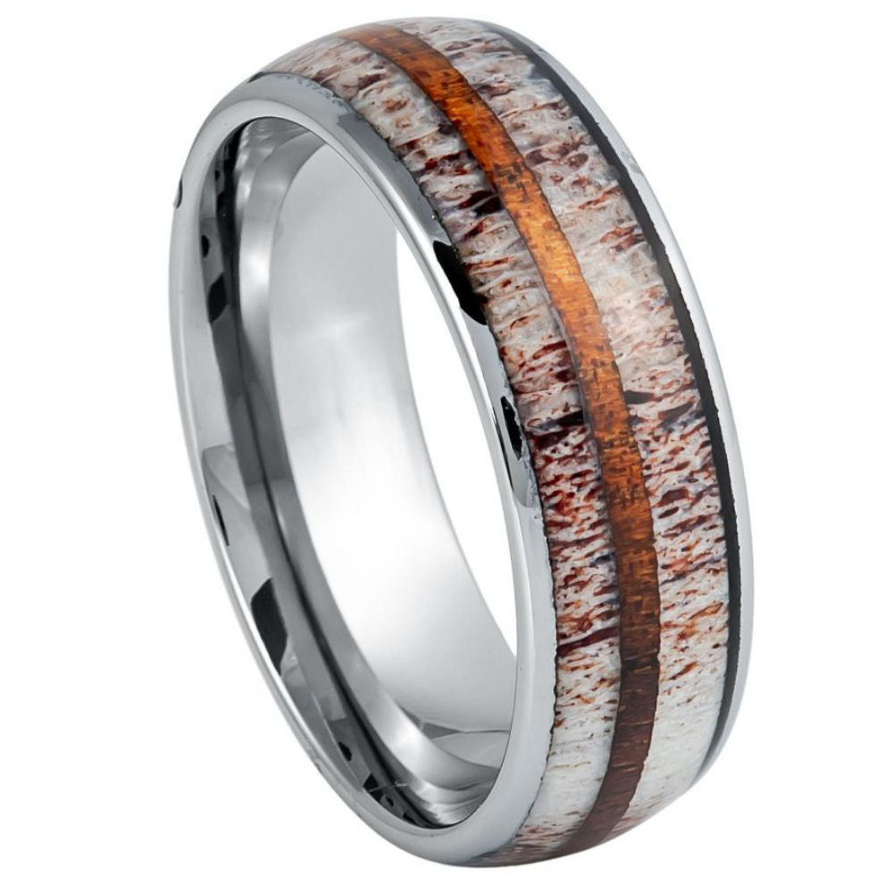 8mm Whiskey Barrel Strip & Deer Antler Inlay Ring