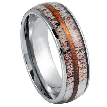 8mm Whiskey Barrel Strip & Deer Antler Inlay Ring
