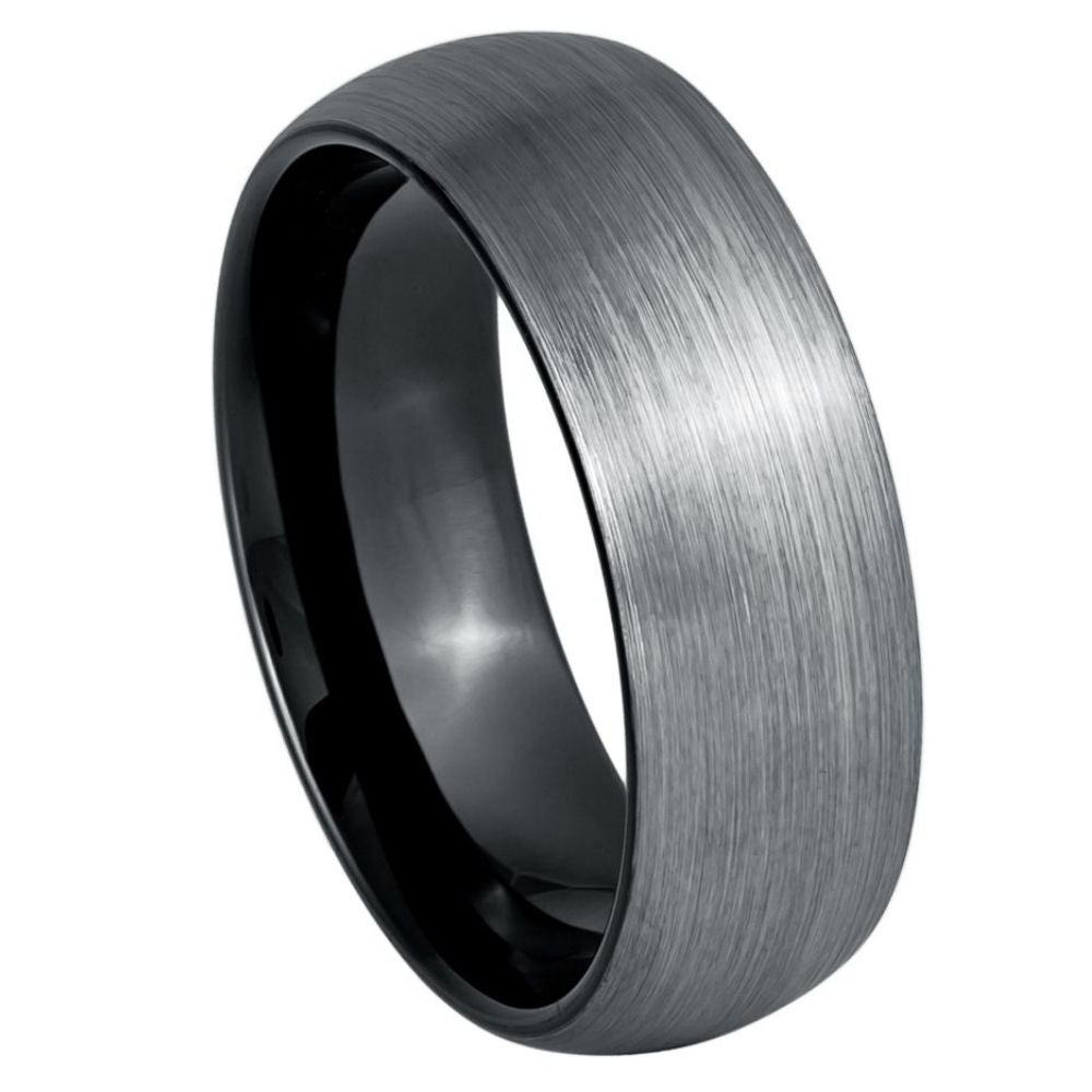 Black & Gun Metal IP Plated Domed Brushed 8mm Ring